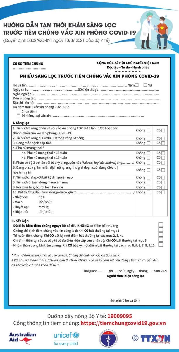 Hướng dẫn tạm thời Khám sàng lọc trước khi tiêm vắc xin phòng COVID-19