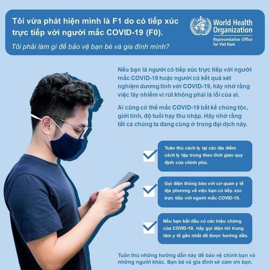Hình ảnh tin tức Tôi vừa phát hiện mình là F1 do có tiếp xúc trực tiếp với người mắc #COVID19 (F0). Tôi phải làm gì để bảo vệ bạn bè và gia đình?